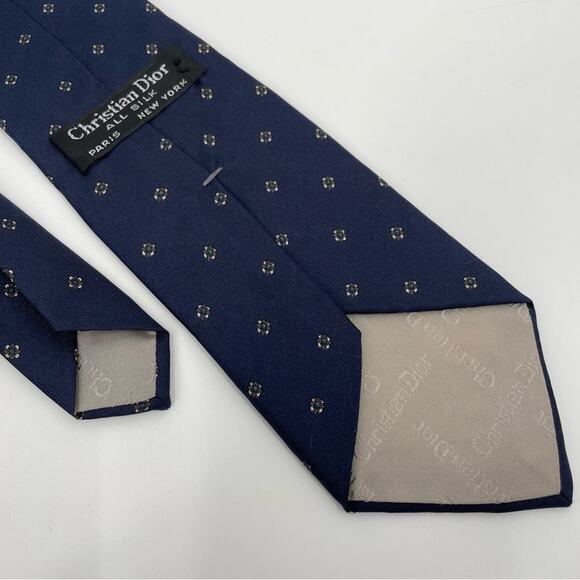 Vintage Christian Dior Silk Tie Navy Floral - Picture 7 of 8